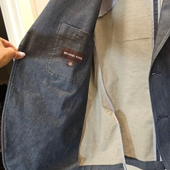 Michael Kors Mens Chambray Two Button Blazer Jacket, Blue, 42 Regular - Picture 5 of 12